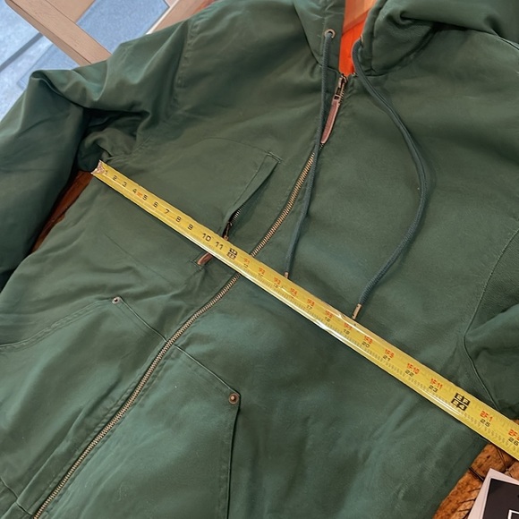 BRIXTON BUILDERS HOODED WARM WORK CANVAS JACKET GREEN ORANGE QUILTED TRUCKER XL - Picture 10 of 11